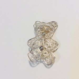 Vintage Filigree Sterling Bear Brooch